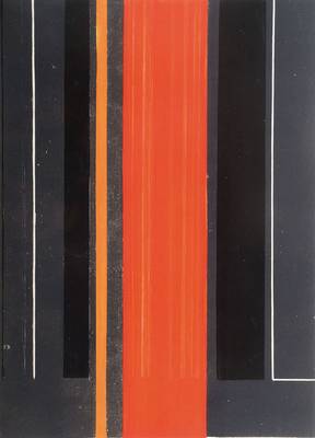 Unbekannter Französischer Künstler, Abstrakte Komposition in Schwarz-Rot, Farblithographie übermalt, Acryl, unleserlich signiert, Motiv ca. 29x21 ...