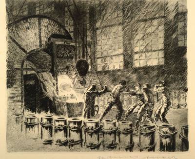 Hanns Anker, 1873 Berlin-1950 Hannover, zwei Radierungen mit Industrieszenen, beide rechts unten handsigniert, leicht gebräunt, je ca. 19x30cm, ...