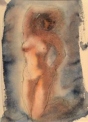 Arno Breker, 1900-1991, Aktzeichnung, Aquarell/Papier, links unten signiert, rückseitig weitere Zeichnung, Blattgr. ca. 44x32,2 cm, PP, Gesamt ca. ...