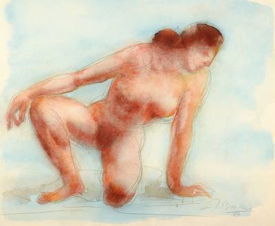Arno Breker, 1900-1991, Aktzeichnung, Aquarell/Papier, rechts unten signiert und datiert 53, Blattgr. ca. 32x38 cm, PP, Gesamt ca. 48x52 cm, ...