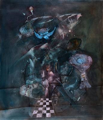 Gerd Ditz, geb. 1941 Landau, Dunkle Freude, Öl/Lwd, rechts unten signiert, 1985, ca. 107,5x92 cm, Rahmen