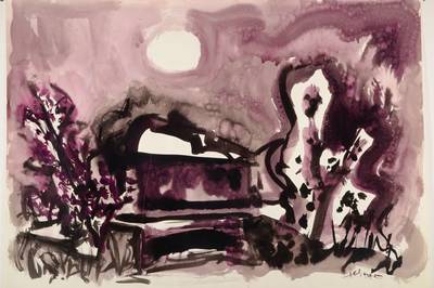 Heinz Tetzner, 1920-2007, Aquarell auf Papier, Landschaft im Mondschein, rechts unten signiert, Blattgr. ca. 51,5x73,5 cm, Farbkratzer