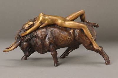 Asajero, zeitgenössischer Spanischer Künstler, Europa und der Stier, Bronze, signiert, H. ca. 20 cm, L. ca. 36 cm
