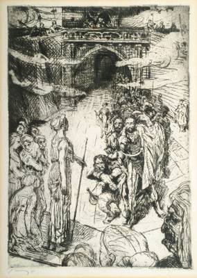 Max Slevogt, 1868-1932, Radierung zu Goethes Faust II, Zug der Gefangenen, handsigniert, Platte ca. 24,5x17 cm, unter Glas gerahmt