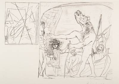 Pablo Picasso, 1881-1973, Konvolut aus zwei Lithographien nach der Auflage Suite Vollard, "Blinder Minotaurus von einem Mädchen geführt" ...