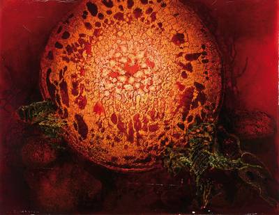 Zdzislaw Salaburski, 1922-2006 Polen, Adieu Planet Erde, Acryl/Lwd, collagiert und gespachtelt, links unten signiert, mit mehreren Farbschäden im ...