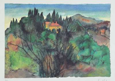 Günter Grass, 1927-2015, Konvolut aus zwei Lithografien, südliche Landschaft, sign. u. num. e.a., 24,5x34,5cm, und "so hoch springen ...