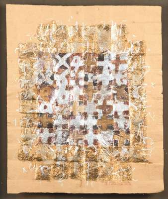 Silviu Oravitzan Cretzu, geb. 1941, Abstrakte Komposition, Mischtechnik und Blattgold auf braunem Papier, rechts unten signiert, ca. 51x42cm, unter ...