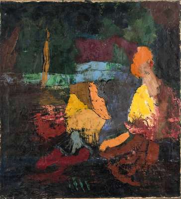 Josef Brandl, 1911-1965, Abstrakt-figurale Komposition, Öl/Lwd, rechts unten signiert und datiert München 62, ca. 69x65cm