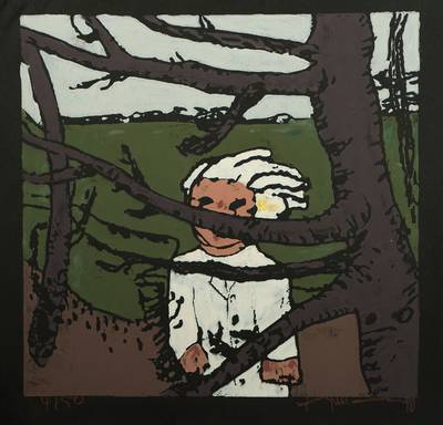 Klaus Fussmann, geb. 1938 Velbert, J.F. auf Quisnis, Farblinolschnitt, rechts unten signiert und nummeriert 4/50, Blattgr. ca. 48.5x50 cm