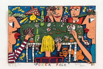 James Rizzi, 1950-2011, Poker Face, 3D-Lithographie, 1989, sign. u. num. 305/350, Motiv 9x13,5 cm, Blattgr. 16,5x21 cm