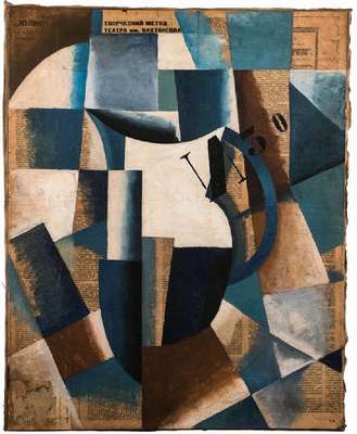 Unbekannter Maler der Russischen Avantgarde, Öl/Leinwand, Collage, kyrillisch bezeichnet, rechts unten monogrammiert, ca. 62x50cm