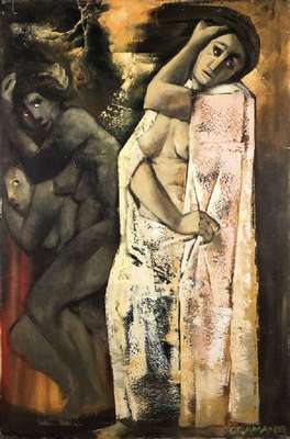Antonio Bramenta, Italienischer Künstler, Öl/Lwd, Abstrakte Figurenkomposition, rechts unten signiert, ca. 120x80 cm