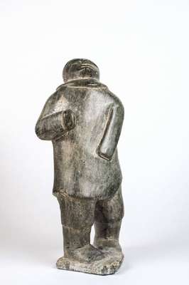 Eskimo-Steinskulptur, 70er Jahre, Speckstein, unbekannter Künstler, unsigniert, H. ca. 49 cm
