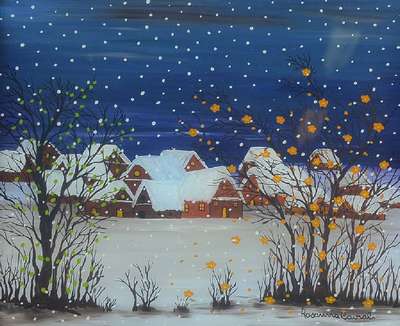 Rosanna Cairali, 2. Hälfte 20. Jh., Winterlandschaft mit Dorf am Horizont, Öl/Karton, sign., ca. 27x32 cm, unter Glas gerahmt