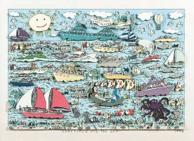 James Rizzi, 1950-2011, 3D-Lithographie, Sometimes it´s the sea, sign. u. num. 124/350, 1996, Motiv 20,5x30 cm, unter Glas gerahmt