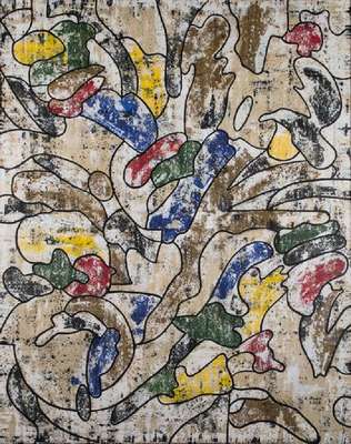 Karin Maas, geb. 1952, Ausstellungen im In- und Ausland, Eintrag im Art3 2000 Europäischer Künstlerkatalog, hier: Sammelsurium, Acryl/Lwd, rechts ...