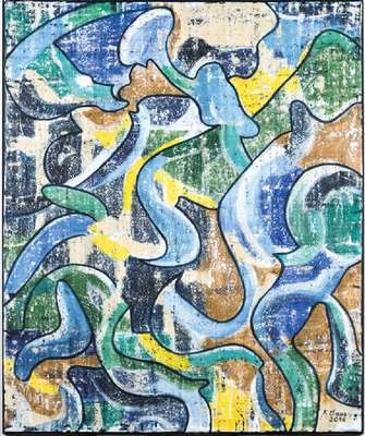 Karin Maas, geb. 1952, Ausstellungen im In- und Ausland, Eintrag im Art3 2000 Europäischer Künstlerkatalog, hier: Leichtigkeit 1, Acryl/Lwd, rechts ...