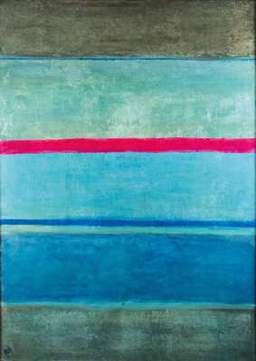 Gaston Galé, zeitgenössischer Belgischer Künstler, Abstrakte Komposition in Blau / Grau / Pink, Acryl/Lwd, links unten signiert, 140x100 cm, Leiste
