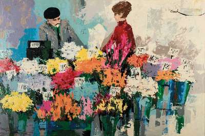 Gesk, französischer Künstler, rückseitig betitelt "Cours saleya à Nice, Marché aux Fleurs", 1981, Acryl/Hartfaser, re. oben sign., ca. ...