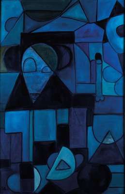Lucien Sotto, Zeitgenössischer Belgischer Künstler, Komposition in Blau, Acryl/Lwd, links unten signiert, ca. 116x75 cm, Leiste