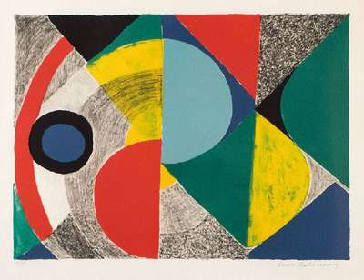 Sonja Delauney-Terk, 1885-1979, Farblithographie, Verticale, sign. u. num. 49/75, PP, Motiv 39x53 cm, unter Glas gerahmt