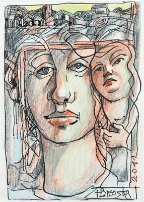 Heinz Brzoska, 1942 Kattowitz - 2015 Ludwigshafen, Konvolut aus drei Zeichnungen, Tusche/Buntstift, Du, ca. 30x20 cm, Madonna, ca. 30x20 cm, ...