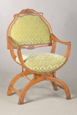 Scherenstuhl im Barockstil, um 1870-80, Nußbaum, H.ca. 95 cm, Alterssp.