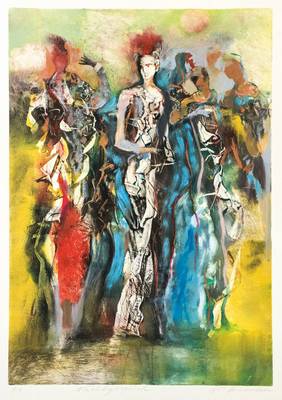Nikolai Arnaudov, geb. 1960, Nachtgespräch, übermalte Farbradierung, sign., num. 1/1, Platte ca. 60,5x42,5 cm, Blattgr. ca. 79x53 cm