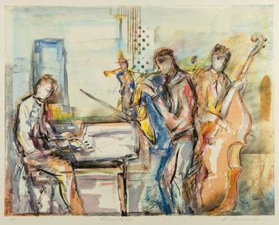Nikolai Arnaudov, geb. 1960, Quartett, übermalte Farbradierung, sign., num. 1/1, Blattgr. ca. 60x76 cm, PP
