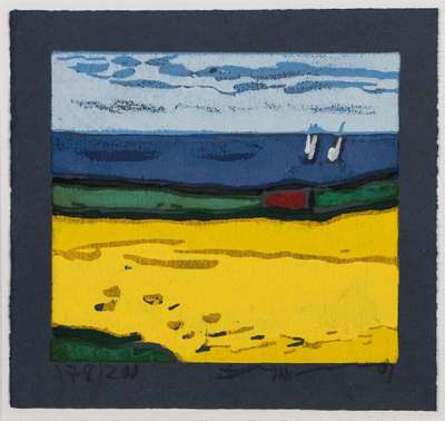 Klaus Fussmann, geb. 1938, Raps vor Ostsee, Farblinolschnitt, sign. u. num. 178/200, ca. 22x23,5 cm, Galerierahmen