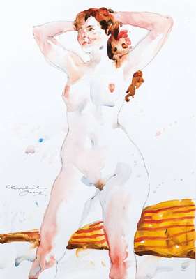 Ewa Ludwiczak, zeitgenössische Künstlerin, Konvolut aus vier Aquarellen, weibliche Aktdarstellungen, jeweils signiert, Blattgr. je ca. 29,5x21 cm