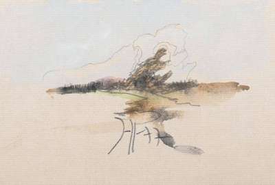 Horst Janssen, 1929-1995, Landschaft, Aquarellierte Zeichnung auf Papier, monogrammiert und datiert 77, Blattgr. ca. 14x21 cm, unter Glas gerahmt