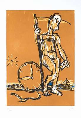 Markus Lüpertz, geb. 1941, Zeitreise, Radierung u. Holzschnitt auf dickem Velin (Canson Gravure mit Wasserzeichen), 2008, Überlagerung zweier ...