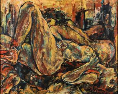 Renate Vogel-Stelling, weibl. Aktmalerei, Acryl/Lwd, sign. u. dat. 95, 80x100cm, gerahmt
