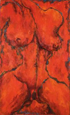 Renate Vogel-Stelling, Gemälde Akt, Öl/Lwd, rechts unten signiert und datiert 96, 130x80cm, kleiner Riss rechts unten in der Leinwand, Rahmen