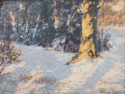 Max Wislicenus, 1861-1957, Schneelandschaft, Öl/Holz, links unten signiert, ca. 45x61 cm, Rahmen