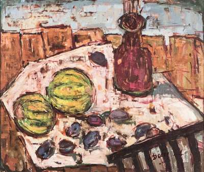 Apostolos Dedes, geb. 1937, Griechischer Expressionist, Stillleben mit Früchten und Vase, re. unt. sign., ca.45x54 cm, Rahmen