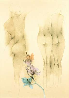 Bruno Bruni, geb. 1935 Gradara, Corpi Umani, Farblithographie, signiert und nummeriert 228/1000, betitelt, ca. 95x69 cm, unter Glas gerahmt