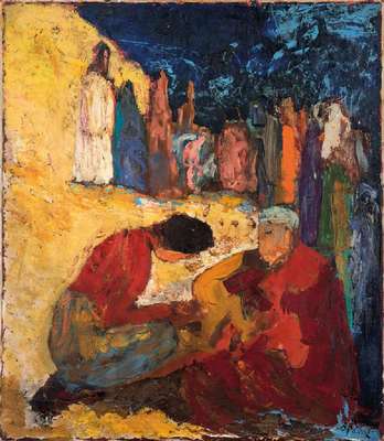 Josef Brandl, 1911-1965, Abstrakte Komposition, Öl/Lwd, rechts unten signiert, ca. 80x70 cm, mit Krakeluren