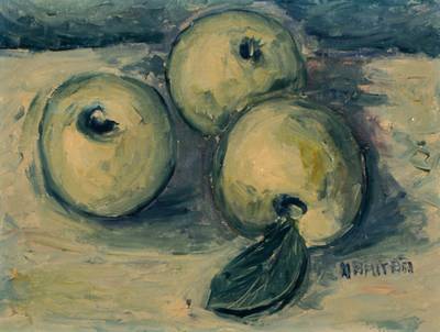 Massimo Maritati, mele verdi, Stillleben, Öl/Hartfaser, rechts unten signiert, ca. 30x40cm, Rahmen