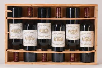 6 Flaschen 2005 Chateau Margaux, Margaux, Premier Grand Cru Classe, je ca. 75 cl, 13% Vol., Füllstände: je ca. into neck, unverkostet, selten im ...