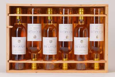 12 Flaschen 2004 Chateau De Carles, Denis Du Bourdieu, Sauternes, je ca. 50 cl, 14 % Vol, Füllstände: je ca. into neck, in derOriginalholzkiste, in ...