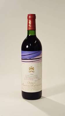 1 Flasche 1980 Chateau Mouton Rothschild, Pauillac, Premier Cru Classe, Künstleretikett:Hans Hartung, ca. 75 cl, Füllstand: ca. top shoulder, ...