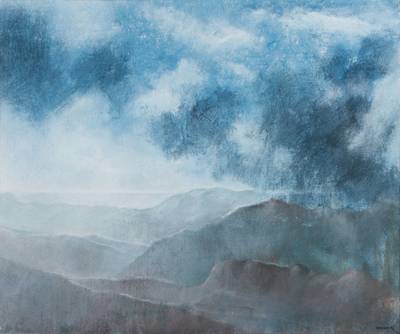 Volkert Emrath, geb. 1945, Impression Lanzarote, Acryl/Gouache auf Leinwand, ca.26x32cm, PP, unter Glas gerahmt