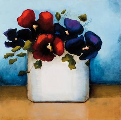 Silvia Sartelet, geb. 1947 Berlin, florales Stillleben, Acryl/Lwd, ca. 80x80 cm, signiert
