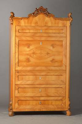 Blenderschrank, mitteldeutsch, wohl Thüringen, um 1850/60, Kirschbaumfurnier auf Weichholzkorpus, aufgeblendete Form eines Standsekretärs, ...