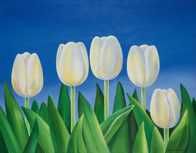Edward Malinowski, geb. 1947 Polen, Kunstakademie Lodz, hier: weiße Tulpen, Acryl/Lwd, rechts unten signiert, ca. 110x140 cm