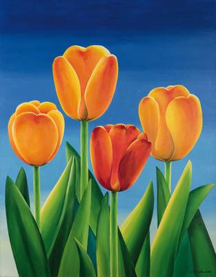 Edward Malinowski, geb. 1947 Polen, Kunstakademie Lodz, hier: orange Tulpen, Acryl/Lwd, rechts unten signiert, ca. 140x110 cm