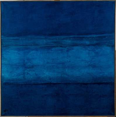 Gaston Galé, zeitgenössischer Belgischer Künstler, Abstrakte Komposition in Blautönen, Acryl/Lwd, links unten signiert, ca. 100x100 cm, Leiste